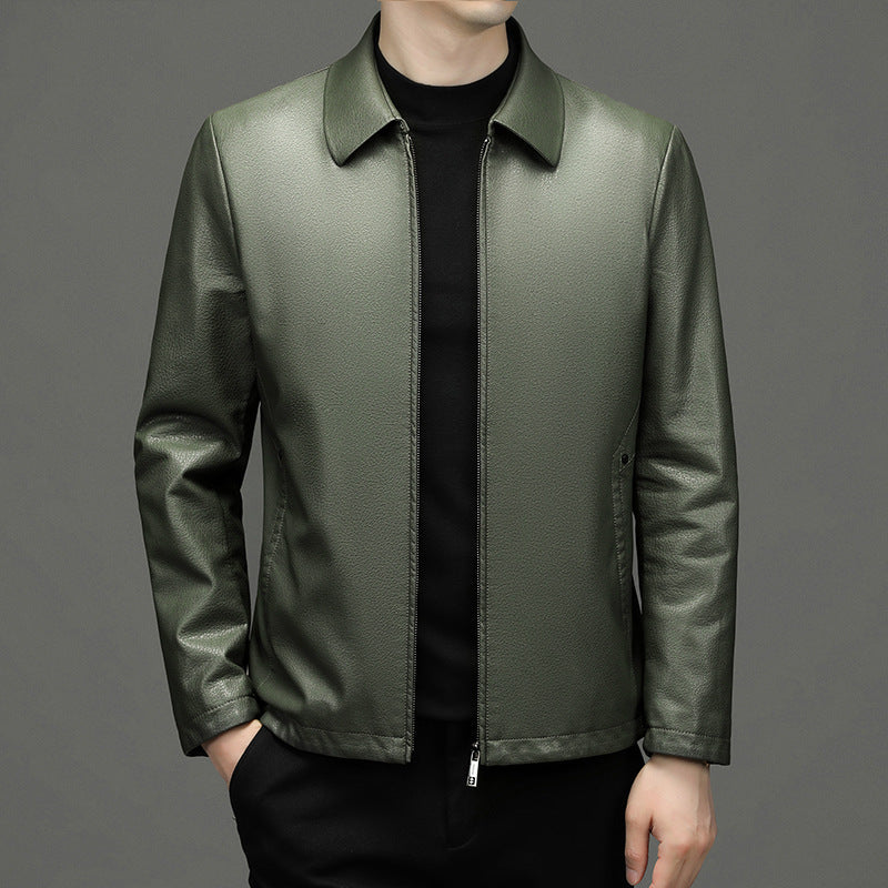 lapel leather jacket men diamond pattern - MRSLM