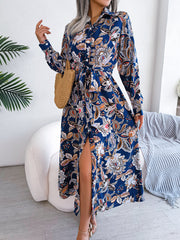 retro flower lapel tie-up shirt dress, view 5 - MRSLM