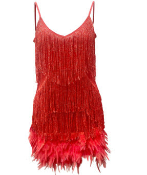 sequin tassel feather mini dress, view 10 - MRSLM