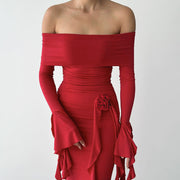 off-shoulder ribbon dress, view 3 - MRSLM
