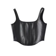 boned corset faux leather tank top, view 2 - MRSLM