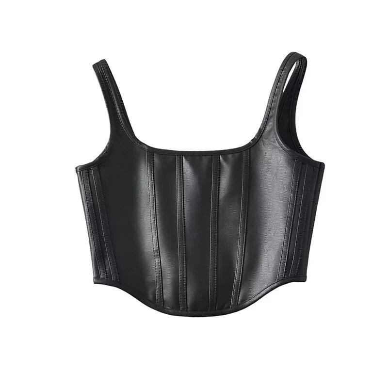 boned corset faux leather tank top, view 2 - MRSLM