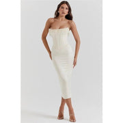 off-shoulder pearl tassel midi dress, view 4 - MRSLM