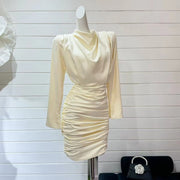 High collar pleated dress, view 3 - MRSLM