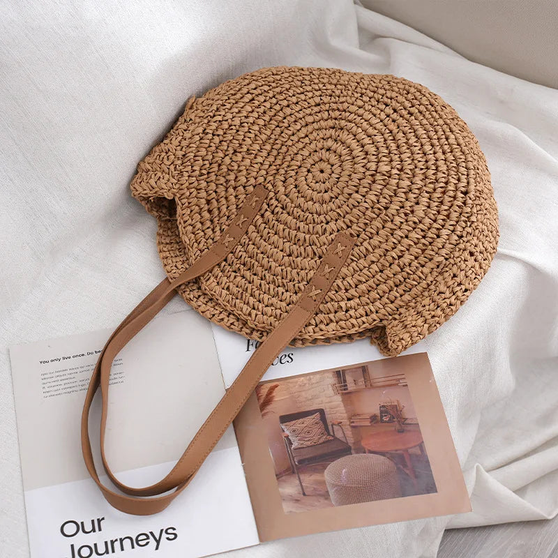 round straw beach bag, view 2 - MRSLM