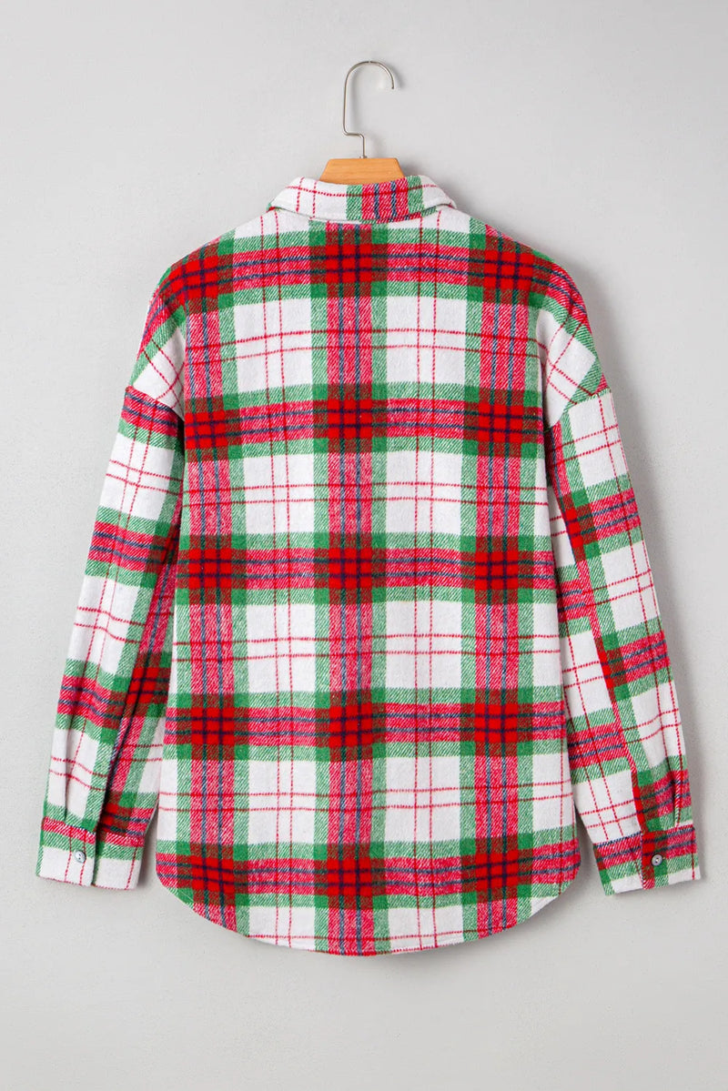 Women's Christmas plaid flannel shacket, view 5 - MRSLM