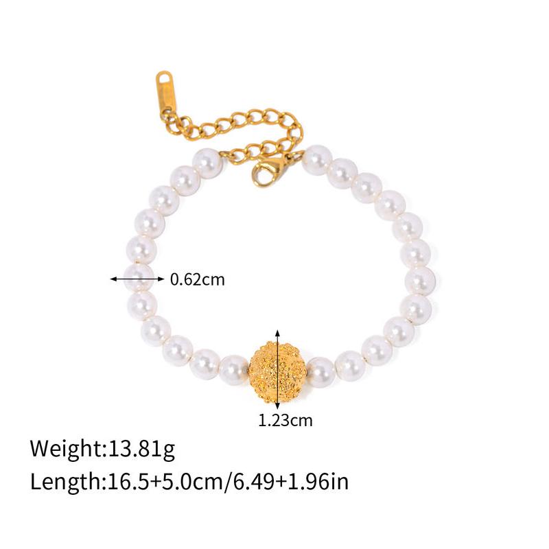 gold plated pearl flower ball bracelet, view 2 - MRSLM