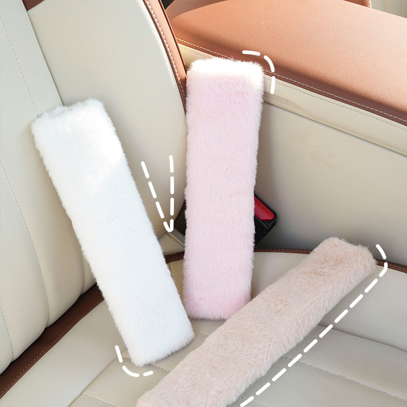 plush faux rabbit fur seat belt shoulder cover, view 10 - MRSLM