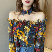 off shoulder lace mesh top with bow tie, view 5 - MRSLM