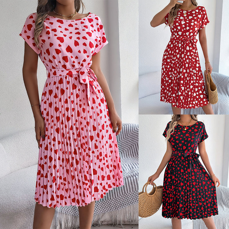contrast color heart pleated dress - MRSLM