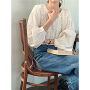 round neck lace stitching long-sleeved shirt, view 5 - MRSLM
