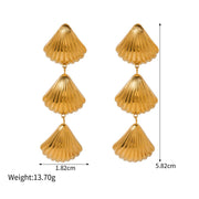gold plated geometric shell earrings, view 2 - MRSLM