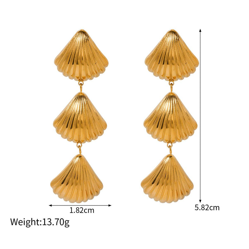 gold plated geometric shell earrings, view 2 - MRSLM