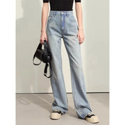 minimalist women's washed straight denim pants, view 3 - MRSLM