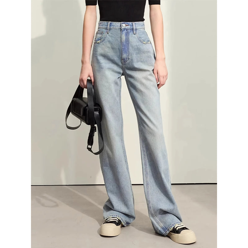 minimalist women's washed straight denim pants, view 3 - MRSLM