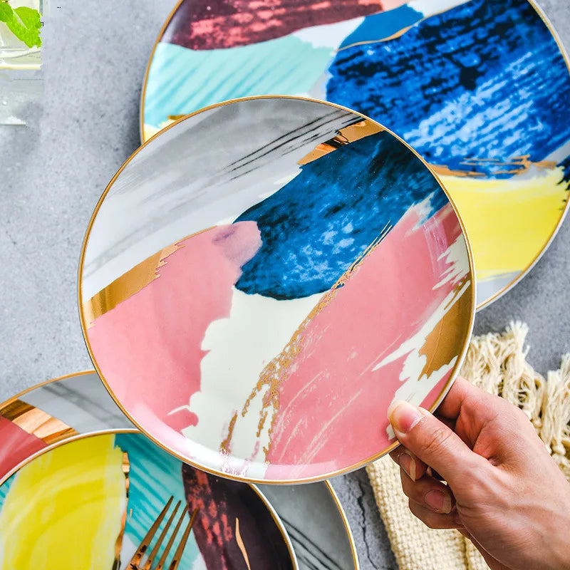 colorful cloud ceramic dinnerware set with gold inlay, view 8 - MRSLM