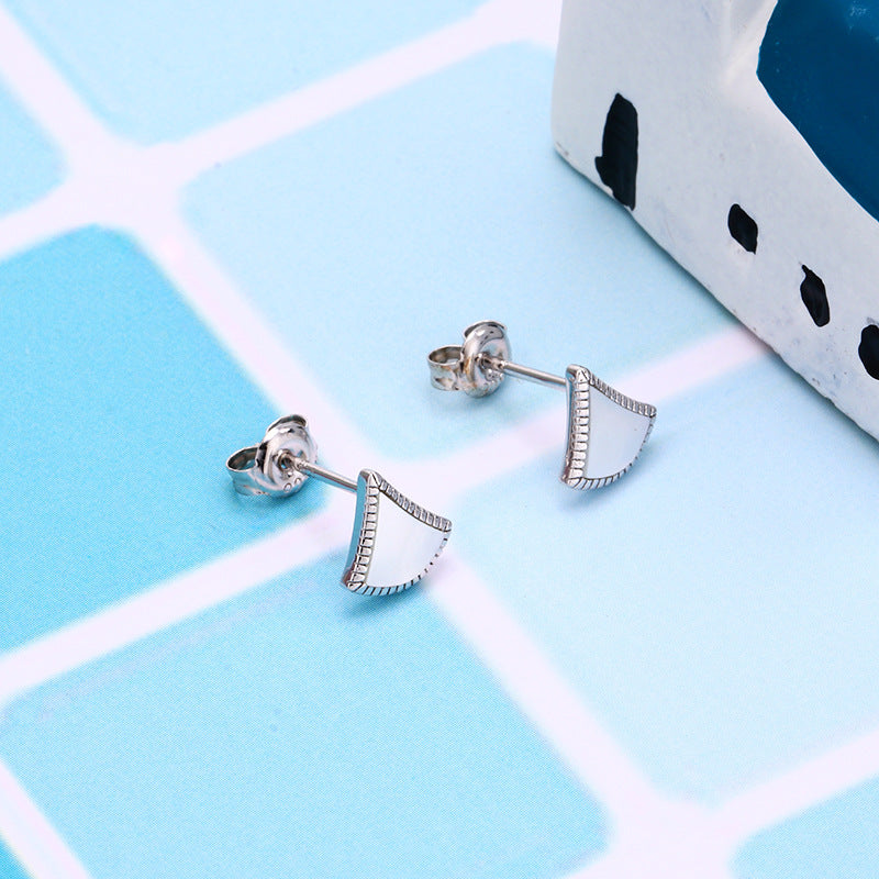 white shell skirt stud earrings, view 6 - MRSLM