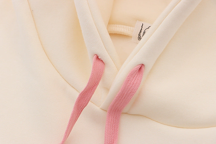 cartoon bunny peach drink fleece hoodie, view 3 - MRSLM