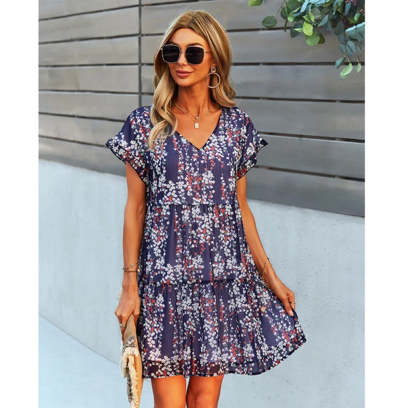 V-neck ruffled A-line dress, view 28 - MRSLM