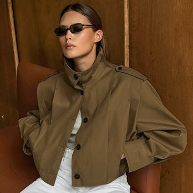 khaki lapel single-breasted coat, view 3 - MRSLM