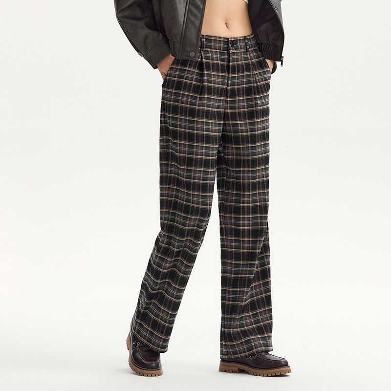 women's wide-leg plaid suit pants, view 3 - MRSLM