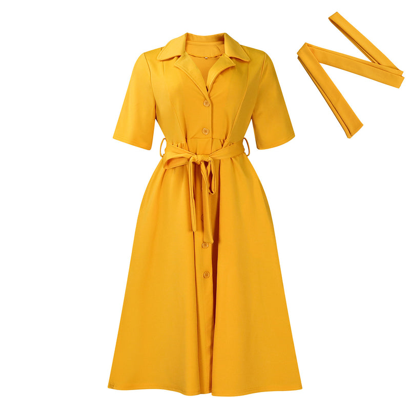 short sleeve suit collar dress, view 8 - MRSLM