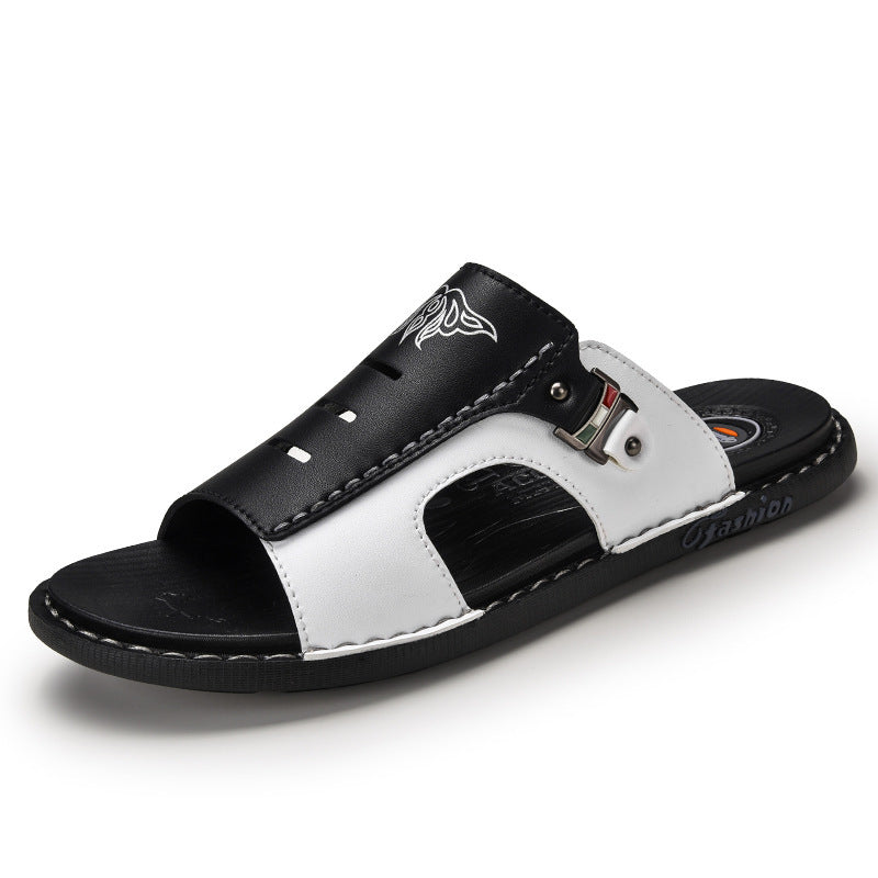 men's casual leather flip flops, view 3 - MRSLM