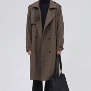 double breasted simple trench coat men with belt - MRSLM