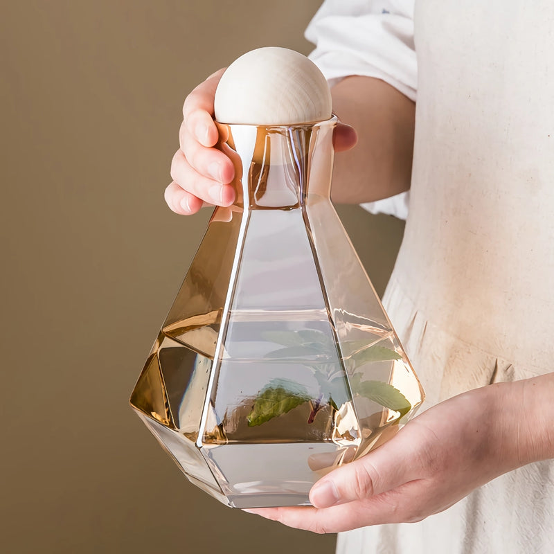 Glass carafe set with wood lid, view 16 - MRSLM