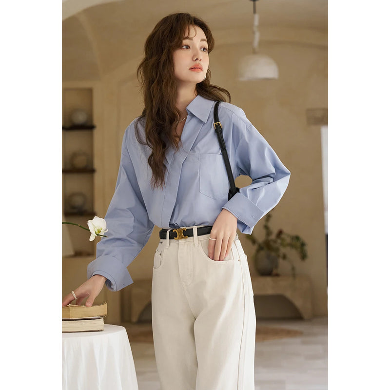 retro v neck long sleeve shirt for women, view 7 - MRSLM