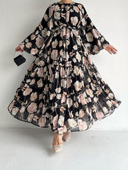 chiffon flower print long dress, view 5 - MRSLM