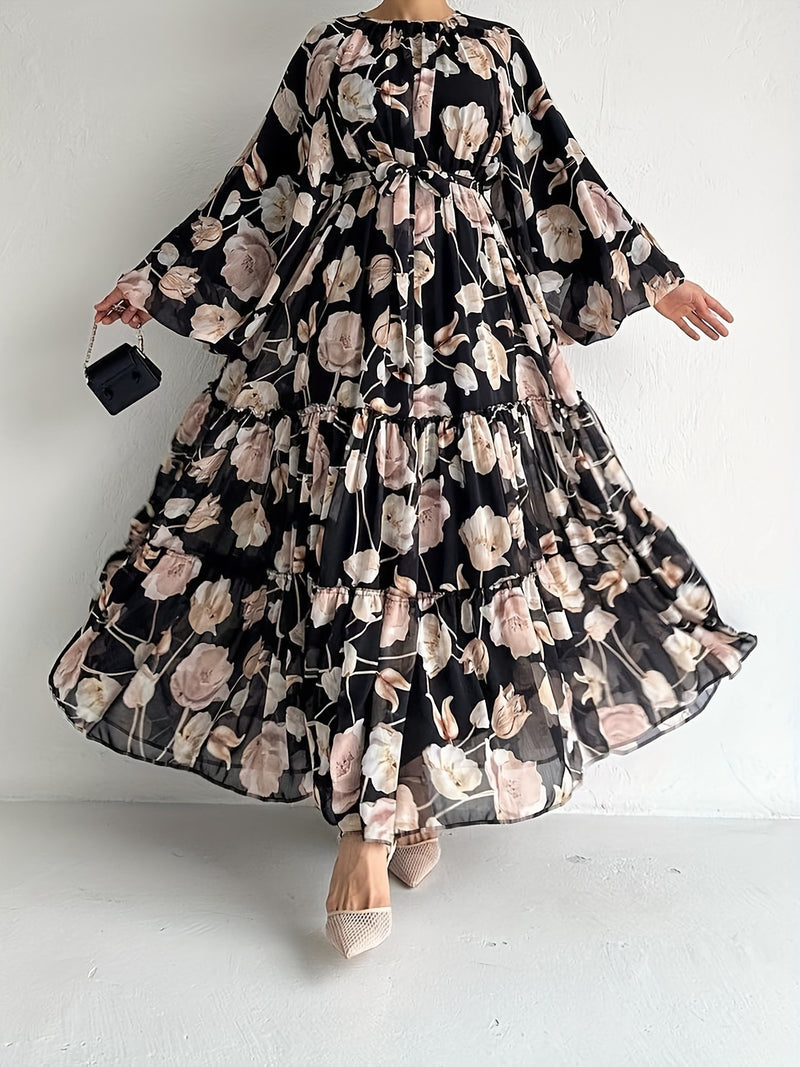 chiffon flower print long dress, view 5 - MRSLM
