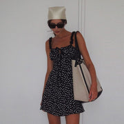 printed suspender dress, view 4 - MRSLM