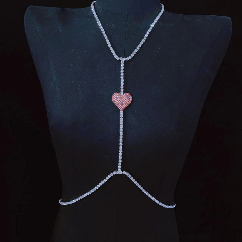 rhinestone chest sling necklace for women, view 4 - MRSLM