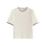 lace neckline knitted top, view 3 - MRSLM