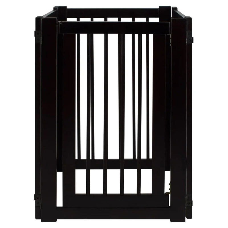 espresso hardwood freestanding pet gate with walk-through door, view 7 - MRSLM