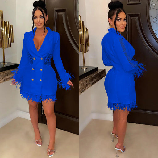 women's v-neck double breasted tassel dress - MRSLM