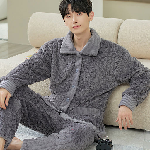 Men's flannel lounge robe cardigan set - MRSLM