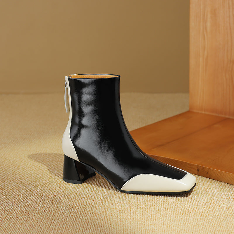 genuine leather women's square toe ankle boots, view 7 - MRSLM
