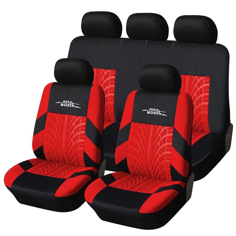 Universal Fit Embroidered Car Seat Covers with Tire Track Detail