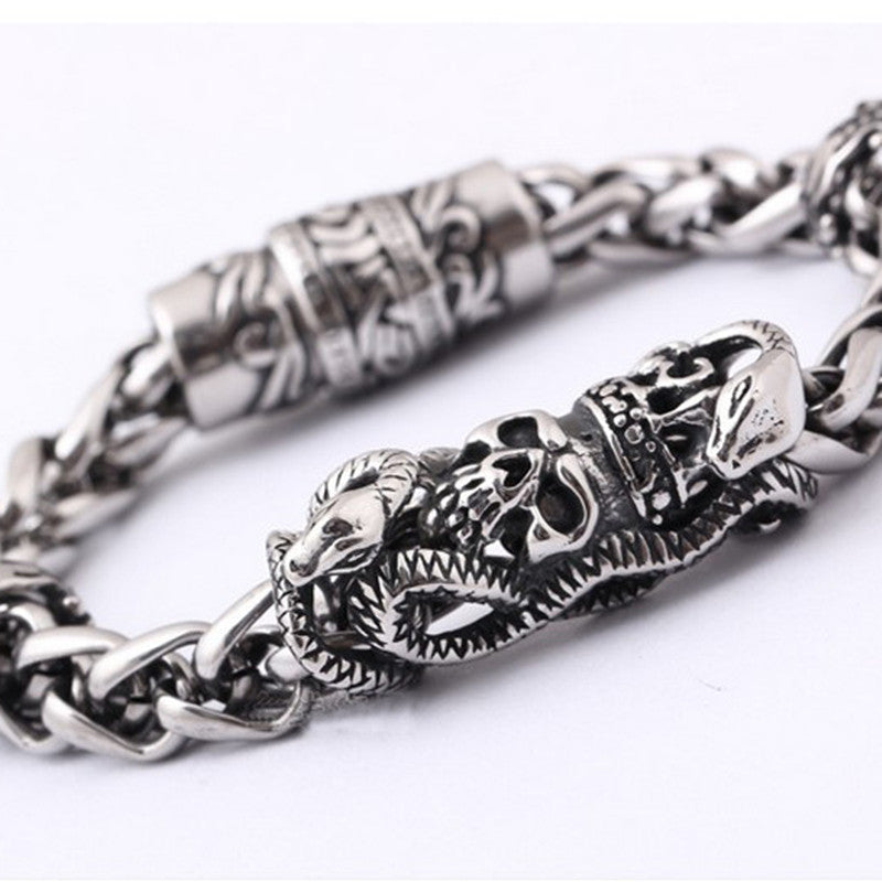 stainless steel magnet skull bracelet, view 6 - MRSLM