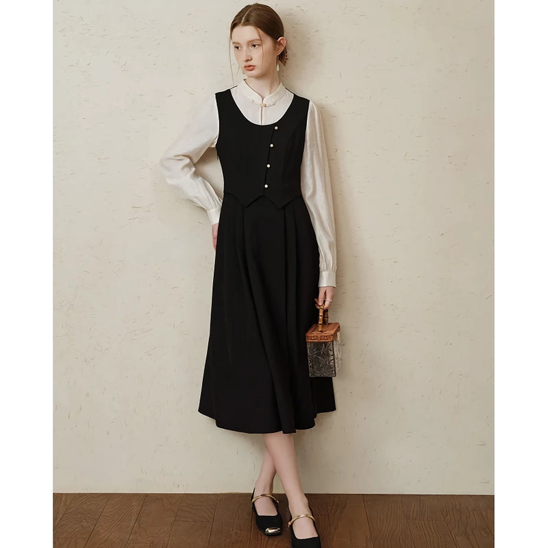 elegant office lady a-line dress with turtleneck, view 2 - MRSLM
