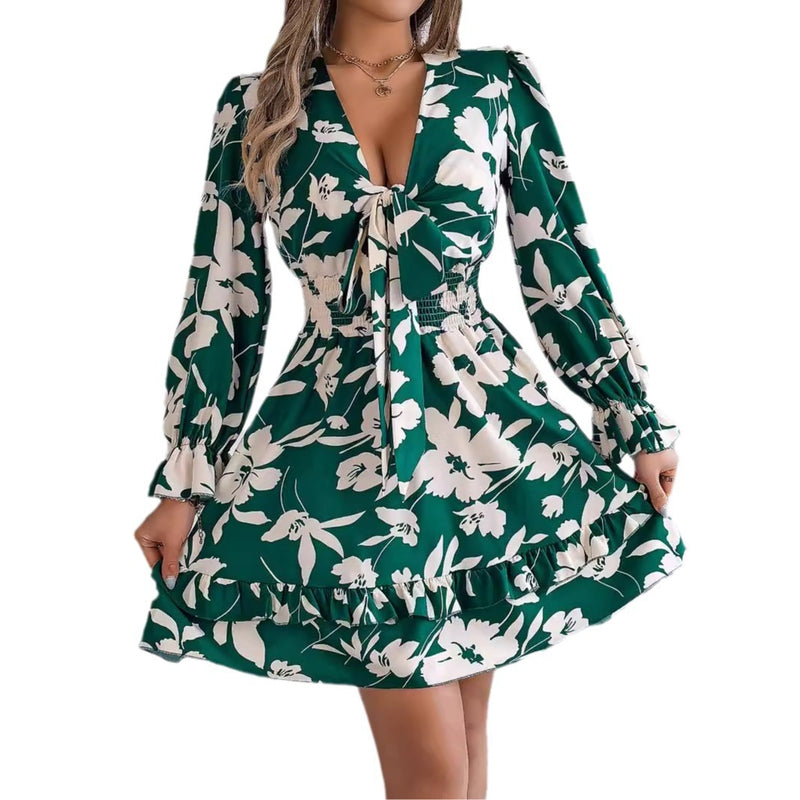 women's flower ruffled A-line dress, view 5 - MRSLM
