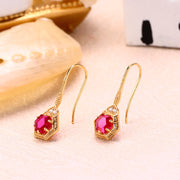geometric red corundum ear hook earrings, view 6 - MRSLM