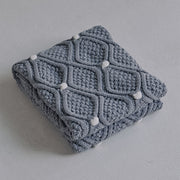 chunky knit blanket with pompons, view 6 - MRSLM