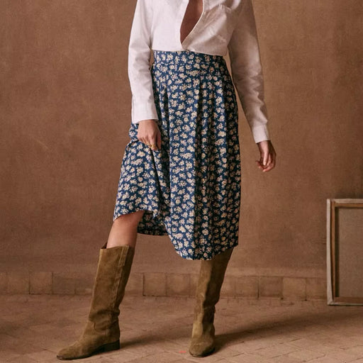 flower print high waist midi skirt with slit, view 2 - MRSLM