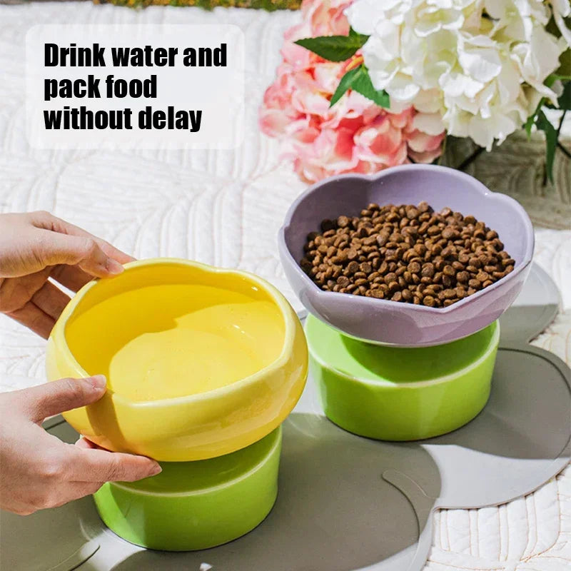 flower-shaped ceramic cat bowl, view 8 - MRSLM