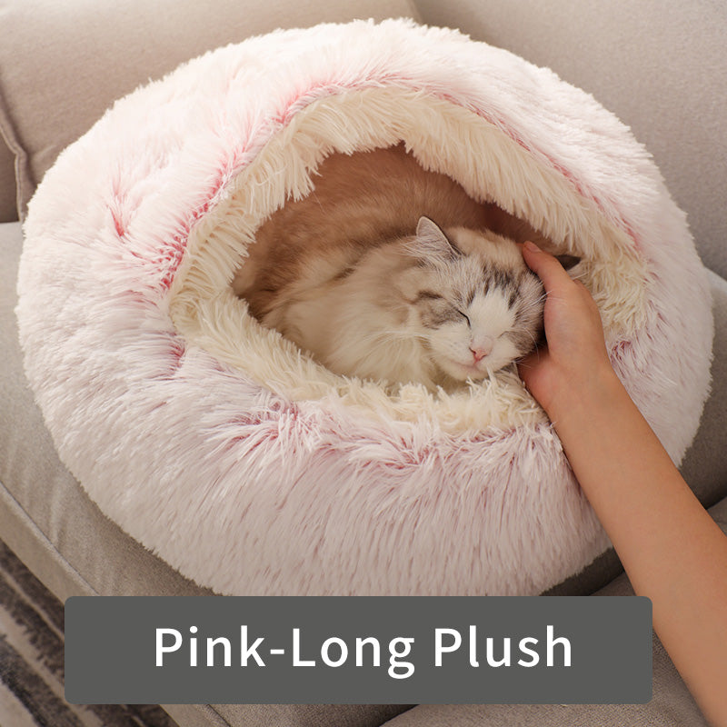 cozy round plush cat bed, view 7 - MRSLM