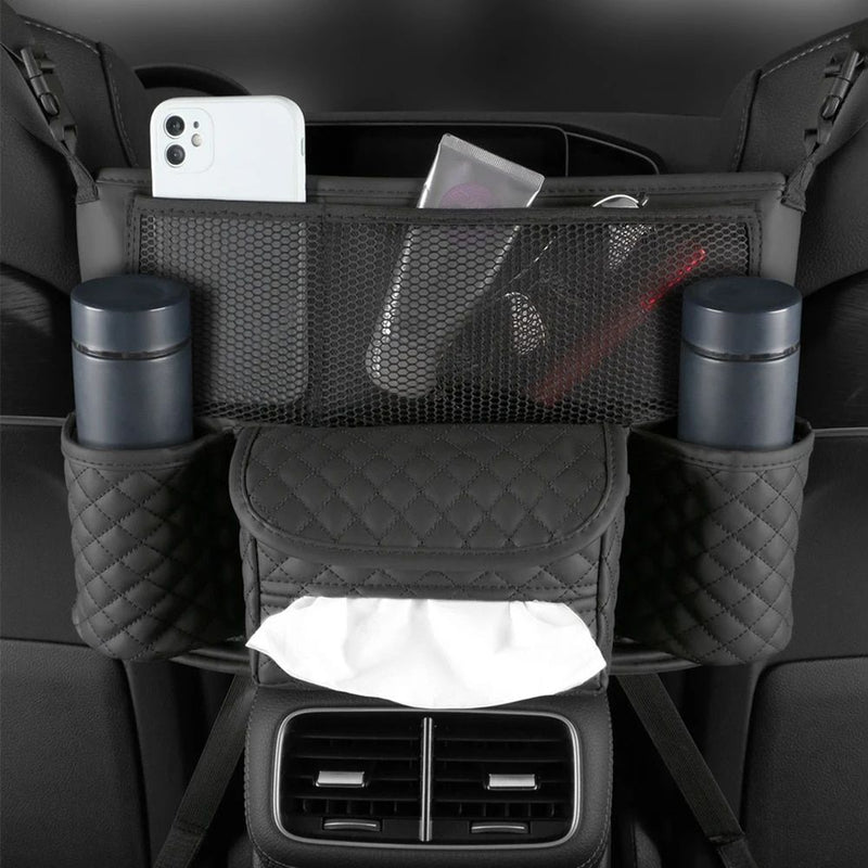 leather car seat storage bag with drink holders, view 7 - MRSLM