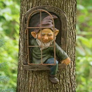 Naughty elf tree hugger garden statue, view 3 - MRSLM